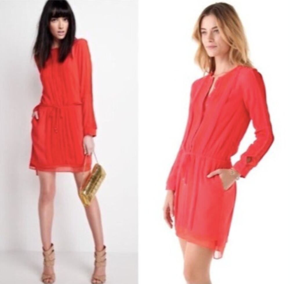 Diane von Furstenberg DVF Red Orange Drawstring New Slice Crepe Dress Size 6